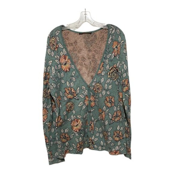 Peruvian Connection Large Pima Cotton Button Down Floral Knit Cardigan Sweater - Picture 3 of 6